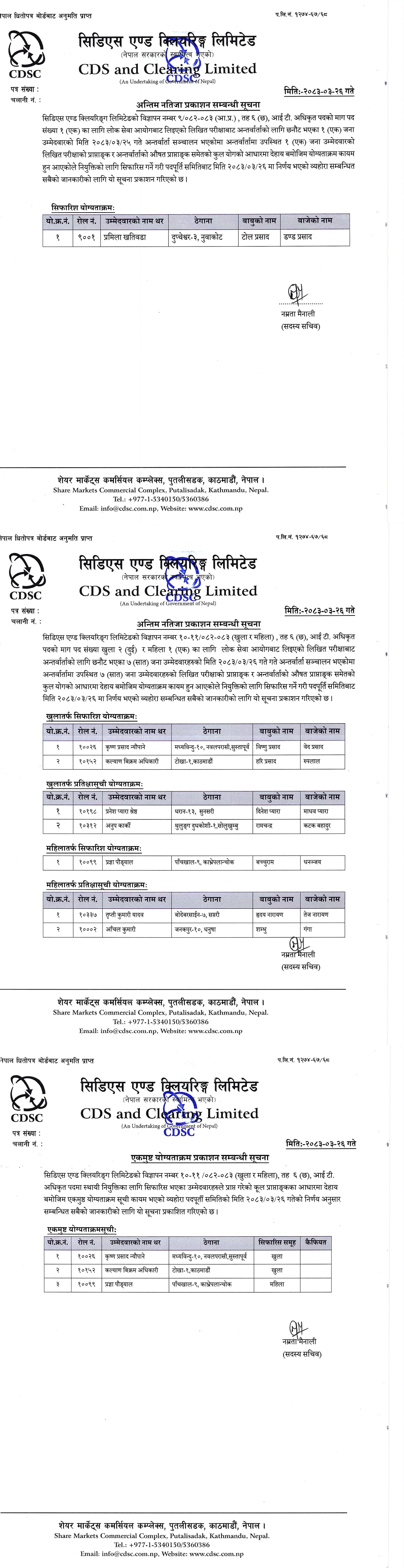 Notice on Final Result Level 6 IT  2083-03-26